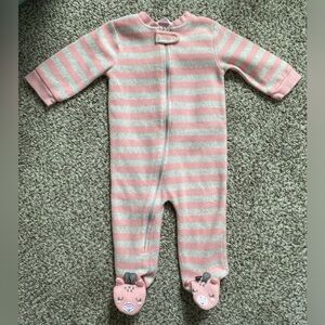 Rene Rofe Baby Pink and Gray Striped Footie